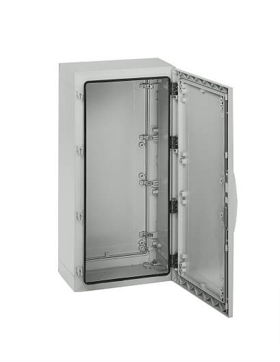 A polyester, floor standing electrical enclosure